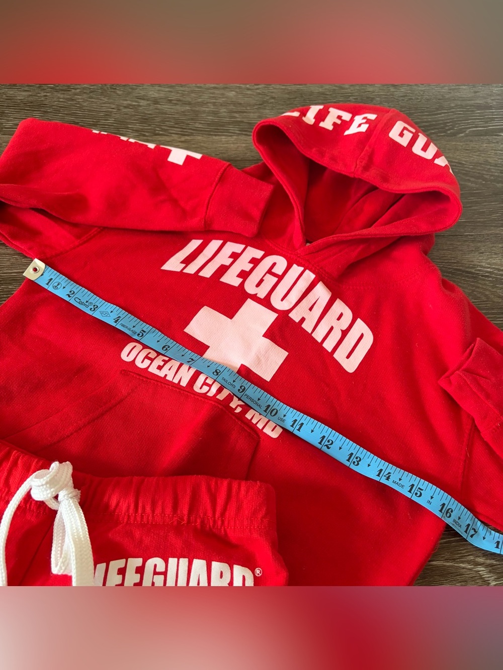 Red Life-Guard Apparel Ocean City Maryland Hoodie & Shorts Set Girls Kids Small - Picture 8 of 9